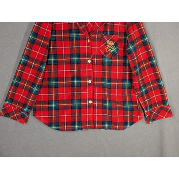 Lauren Ralph Lauren Women’s Red Plaid Leopard Trim Fleece Pajamas Large Crest - Picture 4 of 16